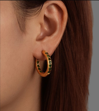 Arracada 18K de Oro y Acero Inoxidable, pedrería Circonia Blanco