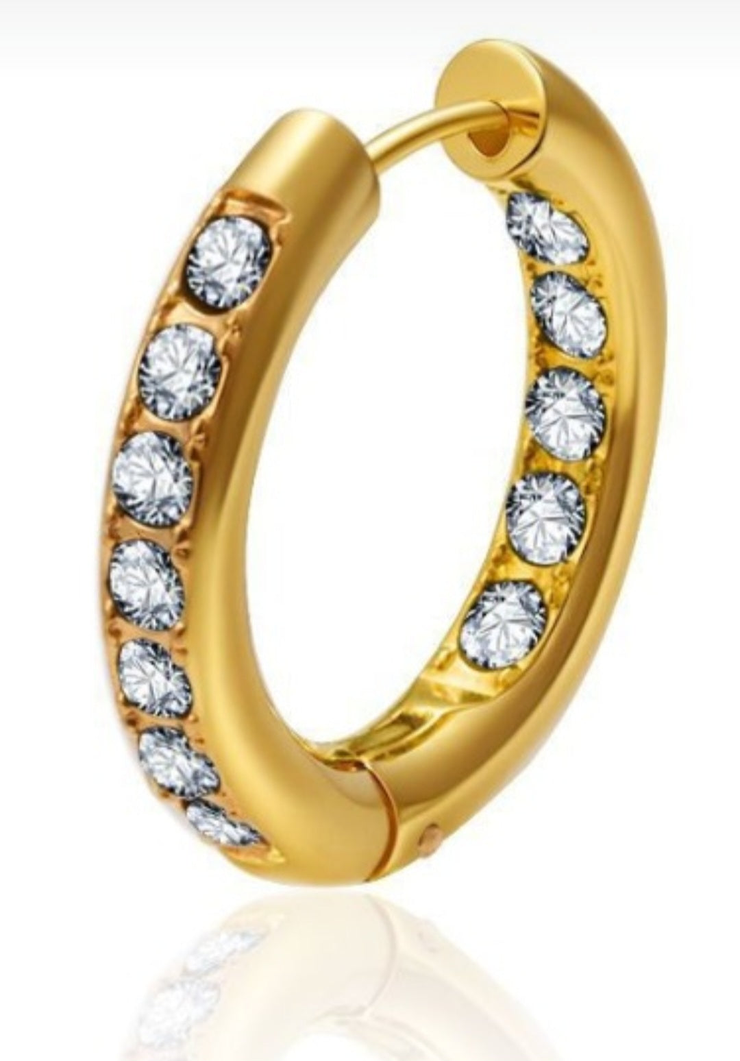 Arracada 18K de Oro y Acero Inoxidable, pedrería Circonia Blanco